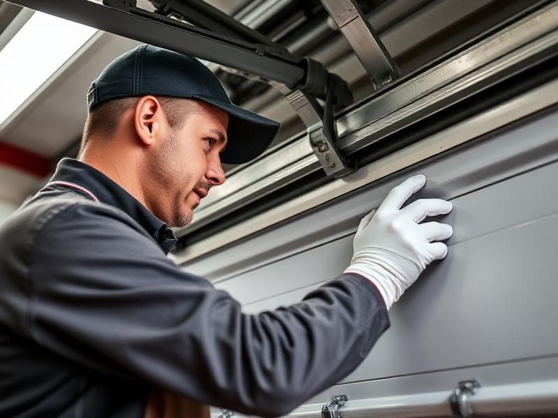 Professional technician installing garage door panels